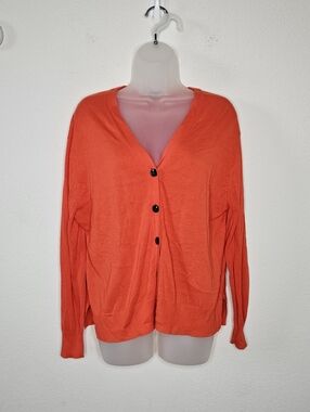 J. Crew Orange Cotton Cardigan Sweater Women’s Medium Button Front Lightweight